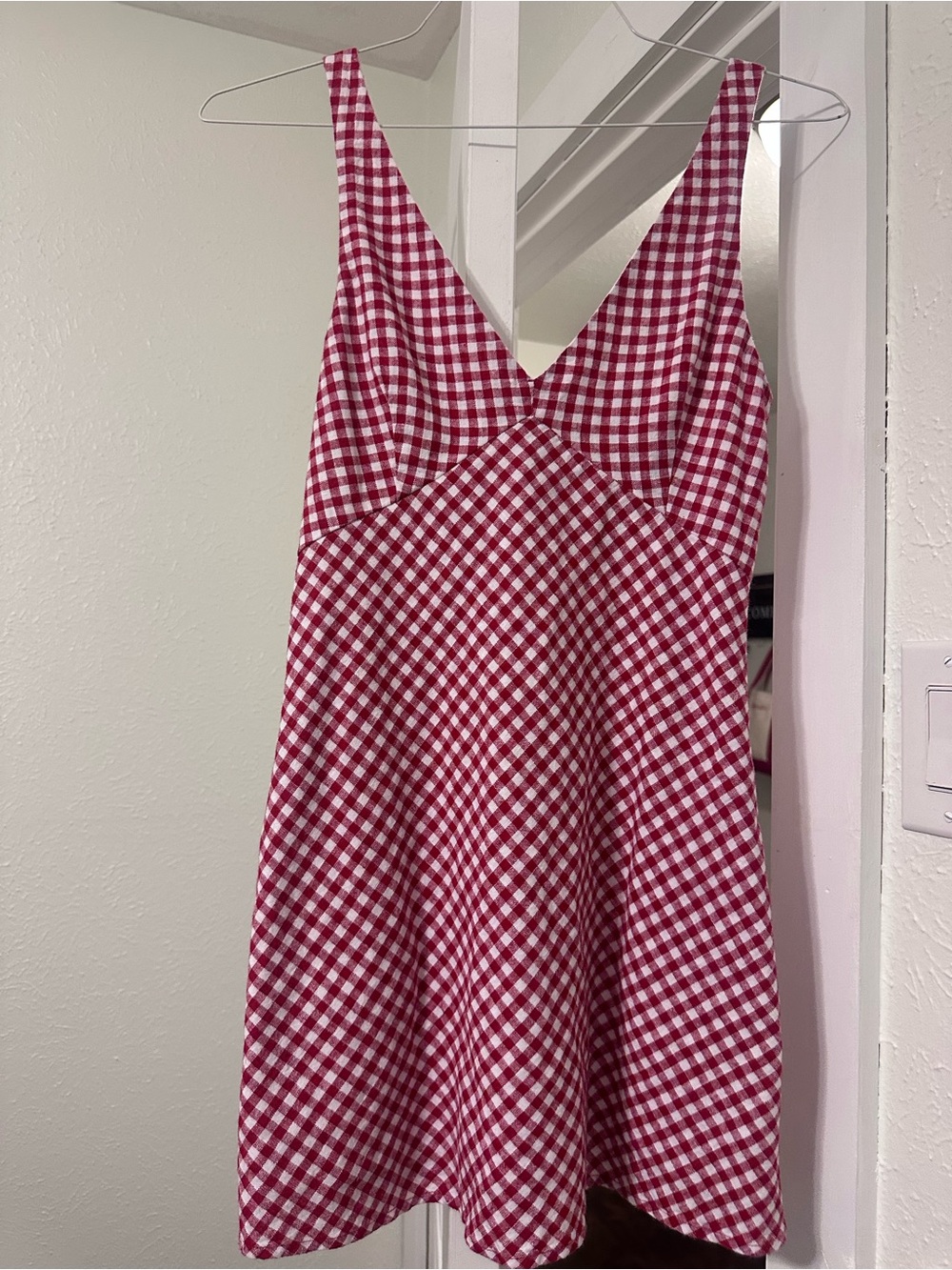 Red Gingham V-Neck Girls' Dress